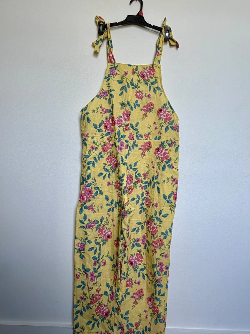 MABLE Yellow Floral Sundress with Pink Roses and Green Leaves